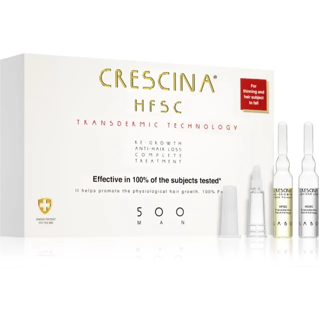 Crescina Transdermic 500 Re-Growth and Anti-Hair Loss Juuste kasvu turgutav hooldus juuste väljalangemise vastu meestele 20x3,5 ml