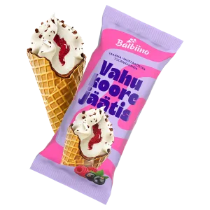 Vahukoorejäätis vaarika-mustasõstratoormoosiga vahvlikoonuses, BALBIINO, 94 g