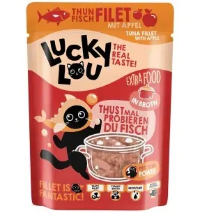 Lucky Lou Extra Food tuunikala filee õunaga puljongis, teraviljavaba kassieine kotikeses