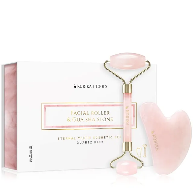 KORIKA Tools Face Roller & Gua Sha Massaažirull näole ja massaaživahend Quartz Pink