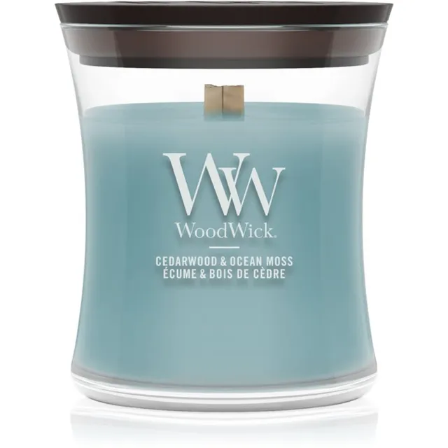 Woodwick Cedarwood & Ocean Moss lõhnaküünal puidust taht 85 g