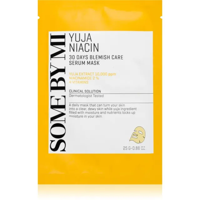 Some By Mi Yuja Niacin Blemish Care Serum Mask Kirgastav näo lehtmask rasusele ja probleemsele nahale 25 g