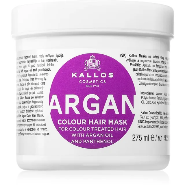 Kallos KJMN Professional Argan Juuksemask värvitud juustele 275 ml
