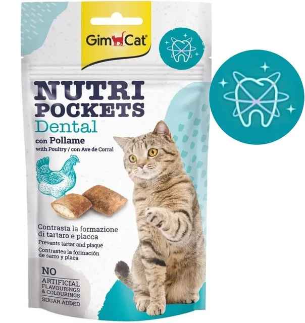 Nutri Pockets Dental täidisega maius kassile, kodulinnulihaga padjakesed (GimCat)