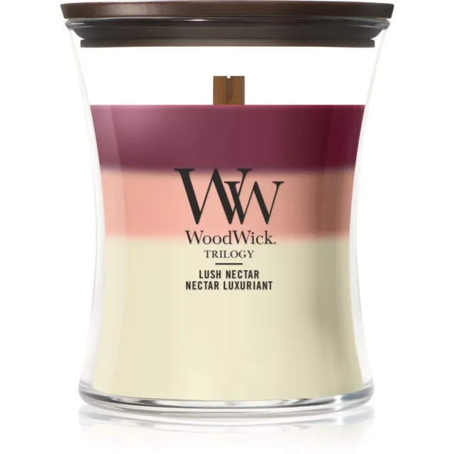 Woodwick Trilogy Lush Nectar lõhnaküünal puidust taht 275 g