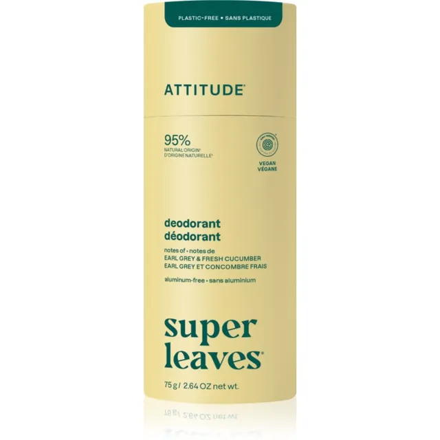 Attitude Super Leaves Natural Deodorant Pulkdeodorant ei sisalda alumiiniumi Earl Grey & Cucumber 75 g
