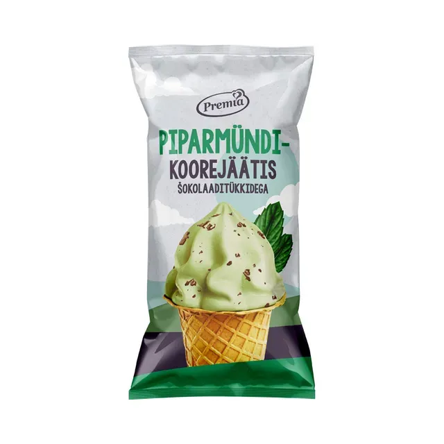 Piparmündi-koorejäätis šokotükk vahvlitopsis, PREMIA, 75 g