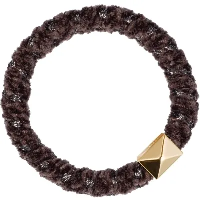 DARK Fluffy Fat Hair Tie W/Gold
