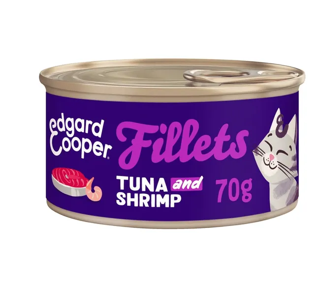 Edgard Cooper kassikonserv, tuunikala/krevett, 70 g