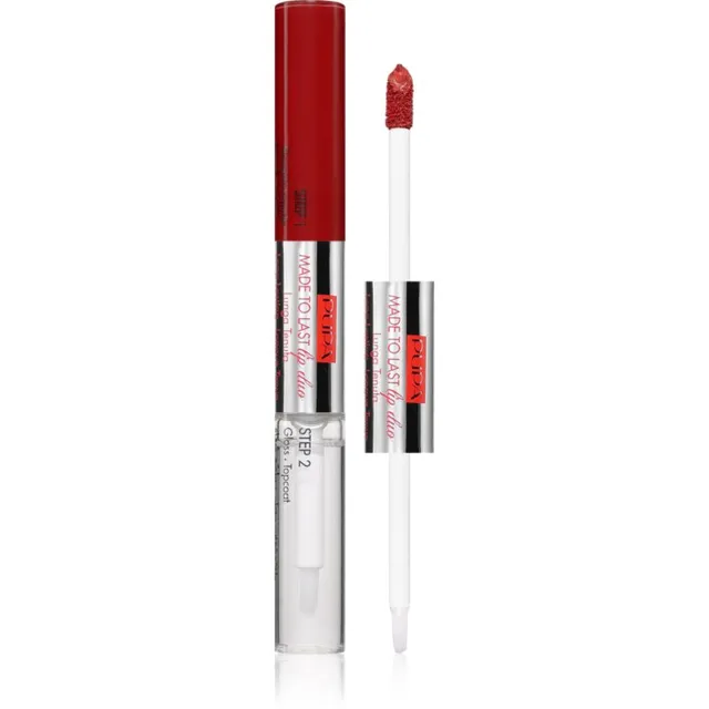 PUPA Milano Made to Last Lip Duo Kauapüsiv vedel huulepulk sära andev varjund 005 - Deep Ruby 2x4 ml