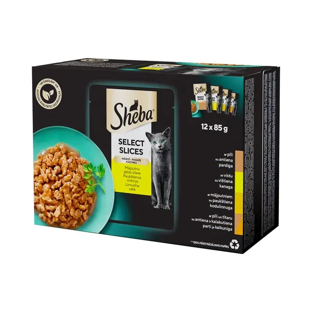 Kiisueine linnuliha valik Select Slices 12-pakk, SHEBA, 1,02 kg