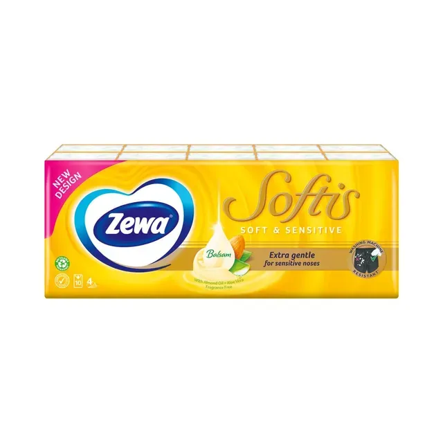 Taskurätikud Softis Soft & Sensitive 4-kihiline, ZEWA, 10 x 9 tk