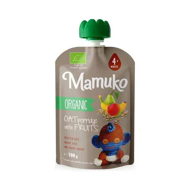 Kaera.ja puuviljapüree Organic 4+, MAMUKO, 100 g
