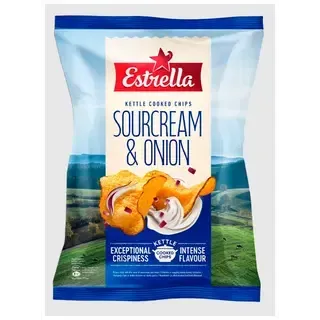 Kettle Cooked hapukoore-sibulamaitselised kartulikrõpsud, ESTRELLA, 120 g