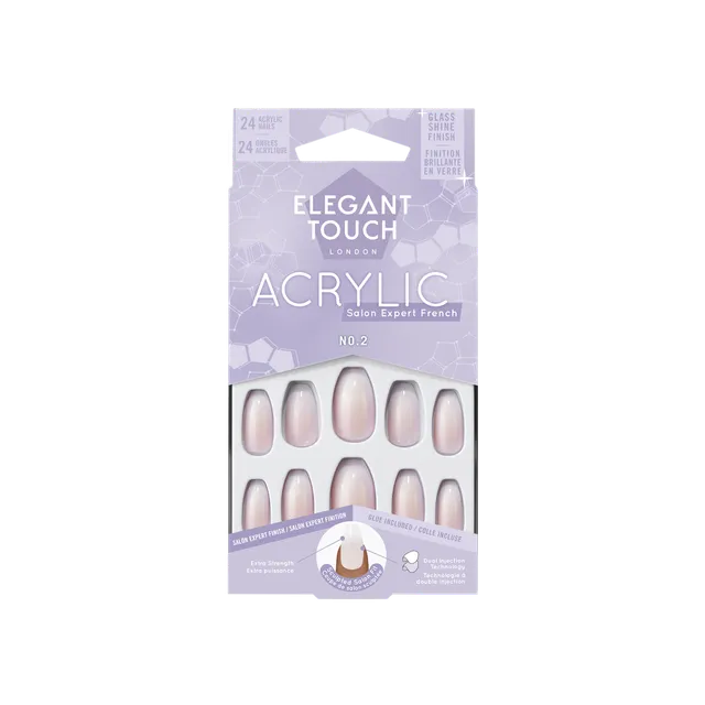 Elegant Touch French Acrylic False Nails No 02 Coffin