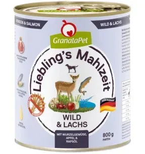 GranataPet TERAVILJAVABA konservtoit Liebling´s Mahlzeit koertele ULUKILIHA  ja LÕHEGA (65%) koos JUURVILJA, ÕUNA JA RAPSIÕLIGA