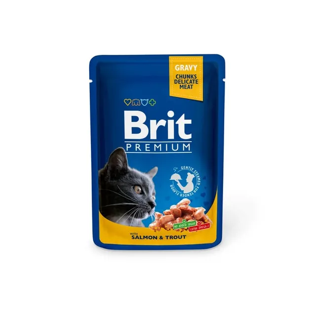 Brit Premium kassi einekotike, lõhe/forell kastmes, 100 g