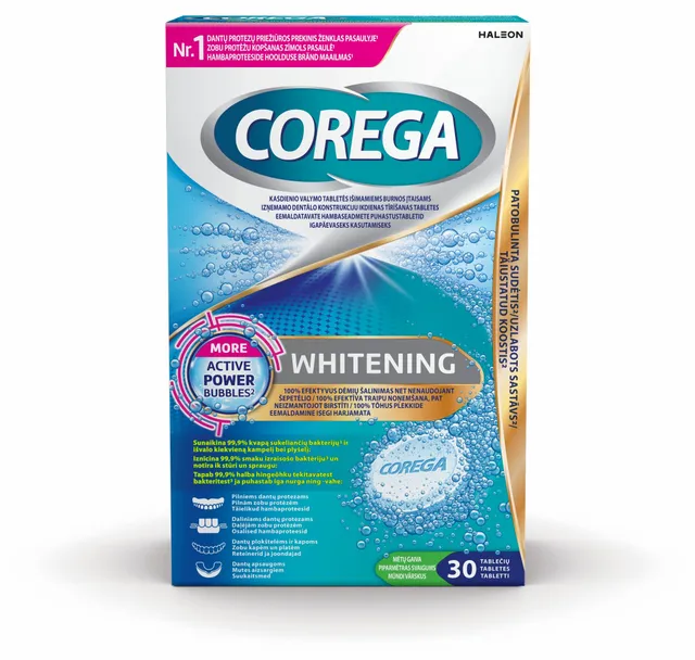 Corega Whitening valgendavad hambaproteeside puhastustabletid N30
