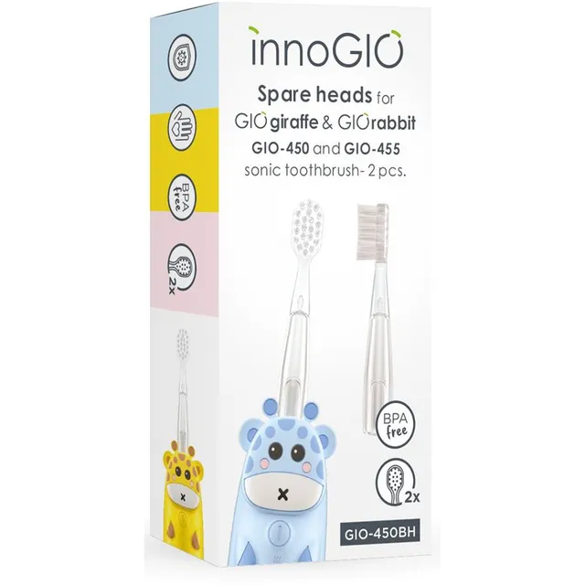 innoGIO GIOGiraffe & GIORabbit Spare Heads Transparent Hambaharja varuharjapead lastele GIOGiraffe & GIORabbit Sonic Toothbrush 2 tk