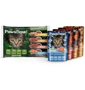 Pawsome! einekotikesed kassidele, MIX neljane pakk (veis, lõhe, kana, part)