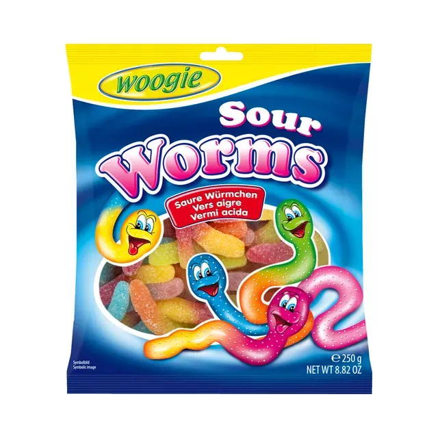 Kummikomm SOUR WORMS, WOOGIE, 250 g