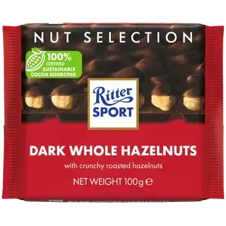 Tume šokolaad tervete metspähklitega, RITTER SPORT, 100 g