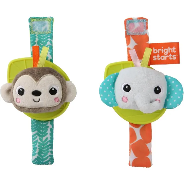 Bright Starts Wrist Pals Toy käe külge pandav kõristi hammustava osaga Monkey & Elephant 0 m+ 2 tk