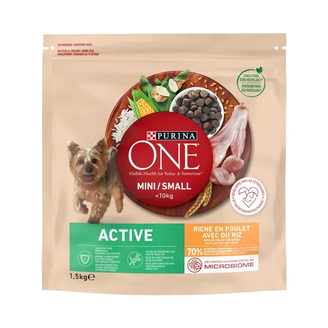 Täissööt. Kuivtoit koerale kana/riis Active Mini, PURINA ONE, 1,5kg