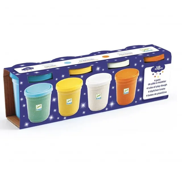 DJECO 4 Tubs of Play Dough metalse sädelusega värviline plastiliin 18m+ 4 tk