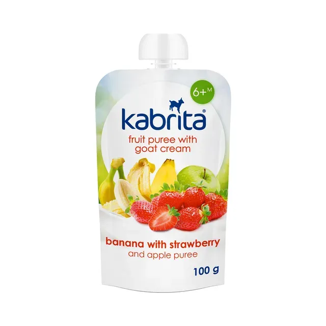 Banaani, maasika ja õunapüree kitsepiimaga 6k, KABRITA, 100 g