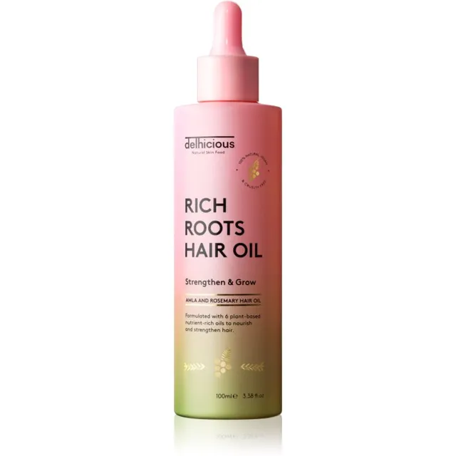 delhicious RICH ROOTS AMLA & ROSEMARY HAIR OIL Niisutav ja rahustav õli kuivale ja sügelevale peanahale 100 ml