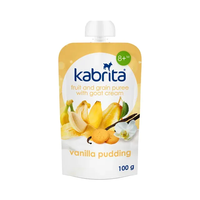 Vaniljepuding puuvilja, tervailja ja kitsepiimakreemiga 8k, KABRITA, 100 g