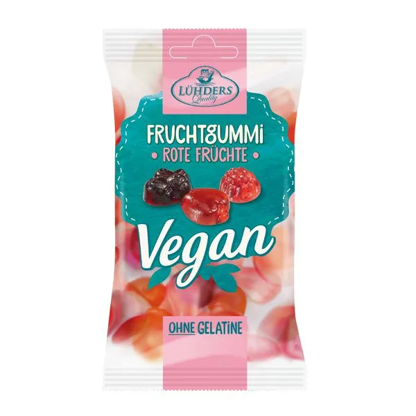 Vegan kummikommid PUNASED PUUVILJAD, 80g