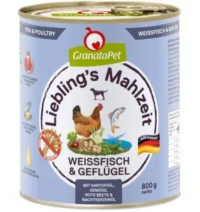 Liebling´s Mahlzeit TERAVILJAVABA koerakonserv VALGE KALA ja LINNULIHAGA (65%) koos KARTULI, PEEDI, LEHTPEEDI, KUNINGAKEPIÕLIGA