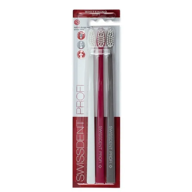 SWISSDENT Profi Whitening Toothbrush Trio (White/Pink/Grey)