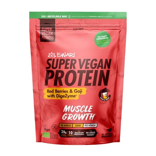 Proteiin punaste marjade ja gojimarjadega SUPER VEGAN PROTEIN, ökoloogiline