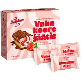Balbiino Vahukoorejäätis Maasikatoormoosiga vahvlilaevukeses 6x130ml/70 g