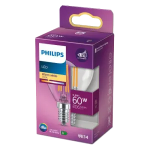 Philips LED lamp P45 dekoratiiv 6,5W E14 806lm 2700K 15000h filament, PHILIPS, 1 tk