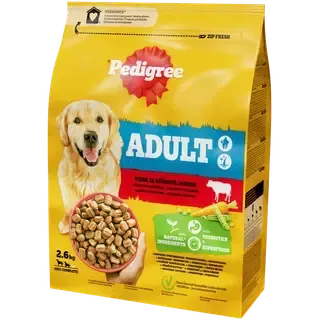 Täistoit. Kuivtoit täiskasvanud koertele loomaliha ja köögiviljaga, PEDIGREE, 2,6kg