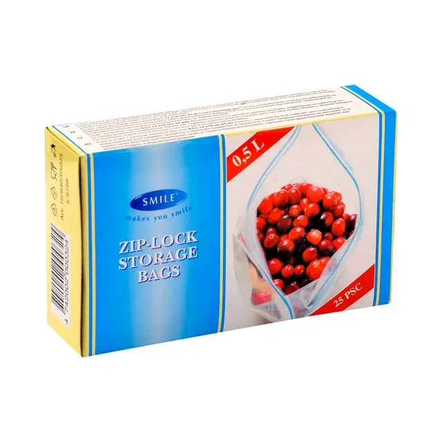 Säilituskotid sulguritega 500ml, SMILE, 25 tk