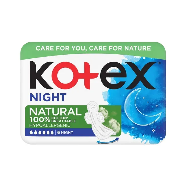 Hügieeniside Natural 100% Cotton Night, KOTEX, 6 tk