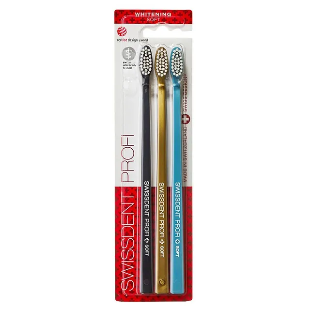 SWISSDENT Profi Whitening Toothbrush Trio (Black/Gold/Blue)