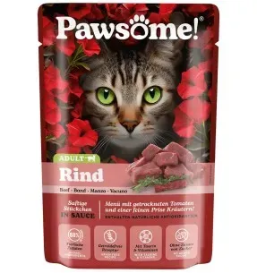 Pawsome! einekotike kassidele, veiseliha tükid kastmes, teraviljavaba