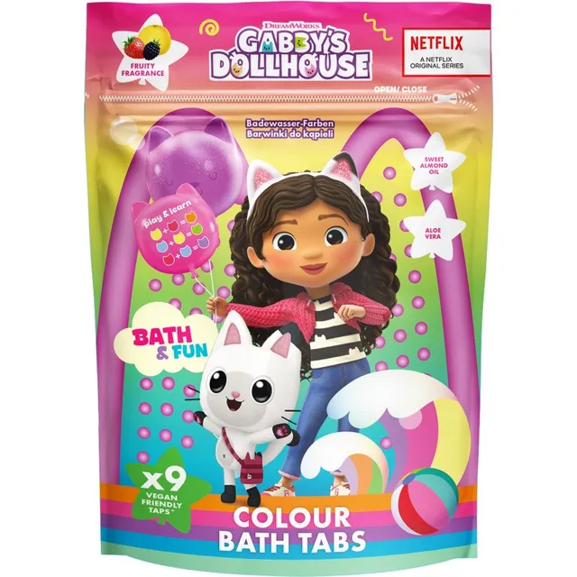 Gabby's Dollhouse Colour Bath Tabs Värvilised kihisevad vannitabletid 3y+ 9x16 g