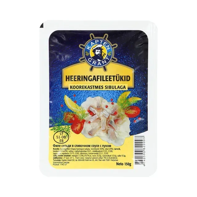 Heeringafileetükid koorekastmes sibulaga, KAPTEN GRANT, 150 g