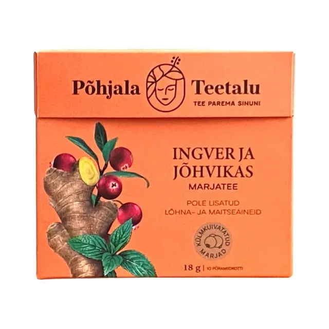 Marjatee Ingver ja Jõhvikas, püramiid kotis 10pk,  PÕHJALA TEETALU, 18 g