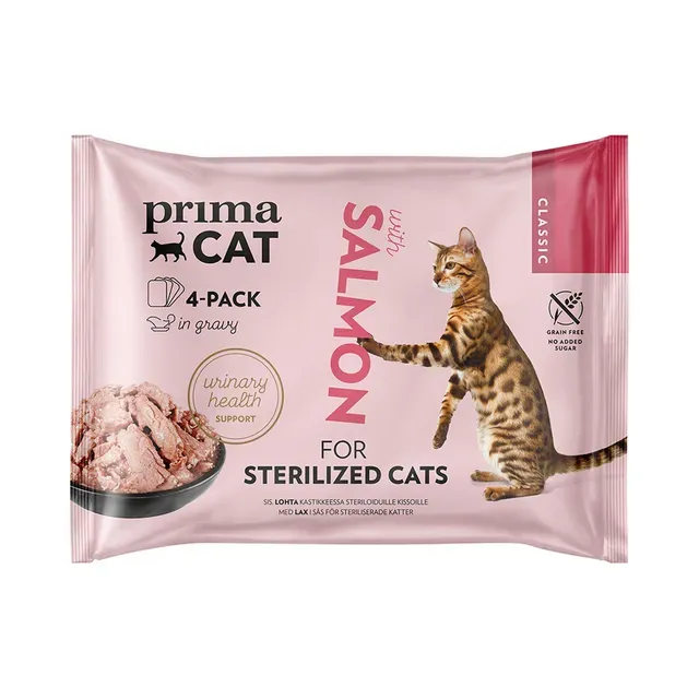 Täistoit. Eine steriliseeritud kassidele lõhega 4x85g, PRIMACAT, 340 g
