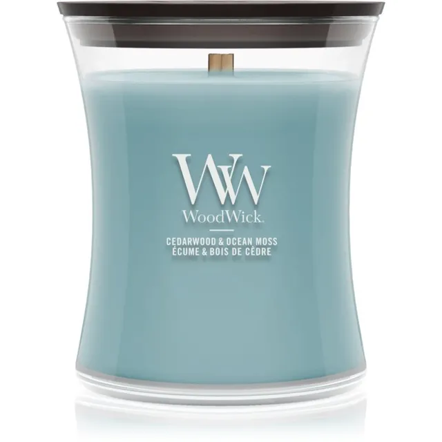 Woodwick Cedarwood & Ocean Moss lõhnaküünal puidust taht 275 g