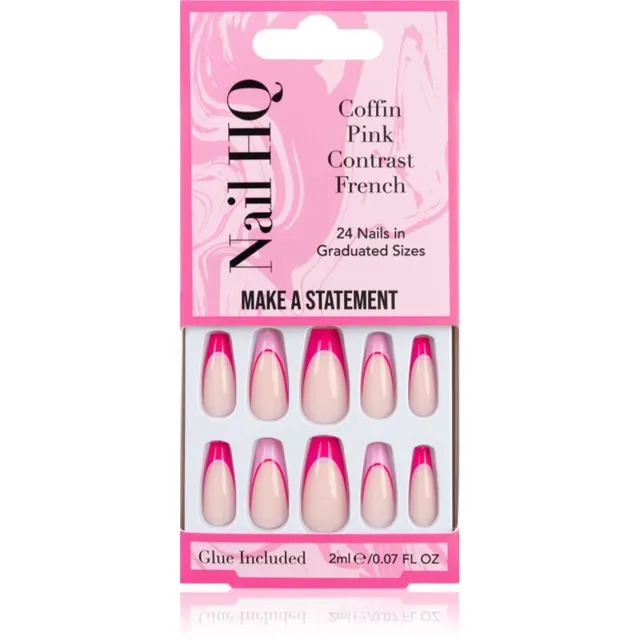 Nail HQ Coffin Pink Contrast French Kunstküüned liimiga 24 tk