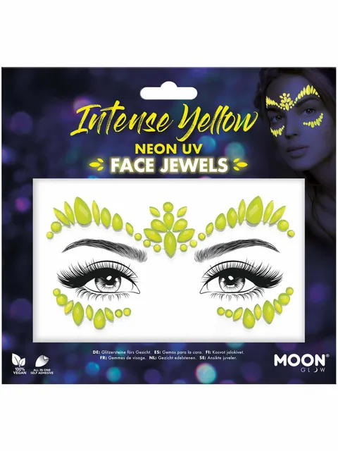 Smiffy's Moon Glow Face Jewels Intense Yellow Neon UV